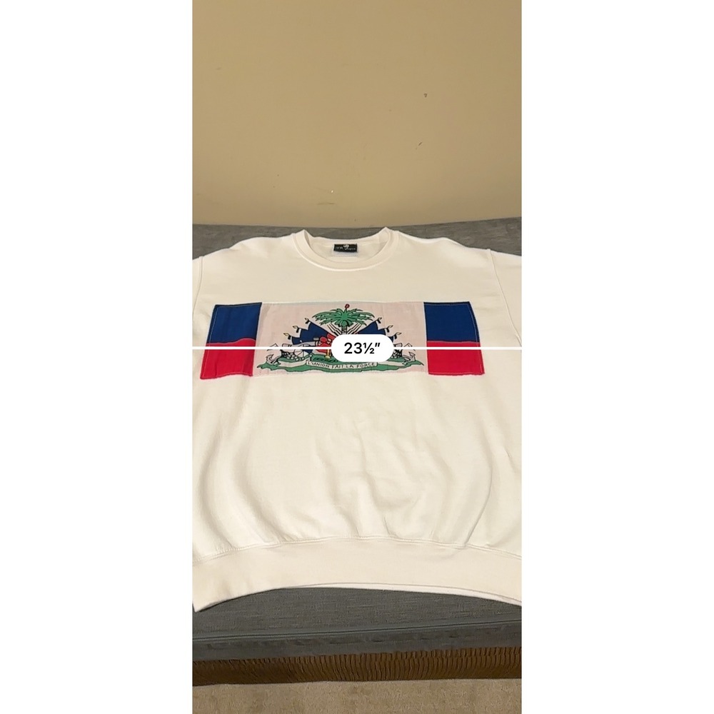 Vintage The Jacques Haiti Flag Sweatshirt Mens White Cotton size L/XL - Picture 6 of 9